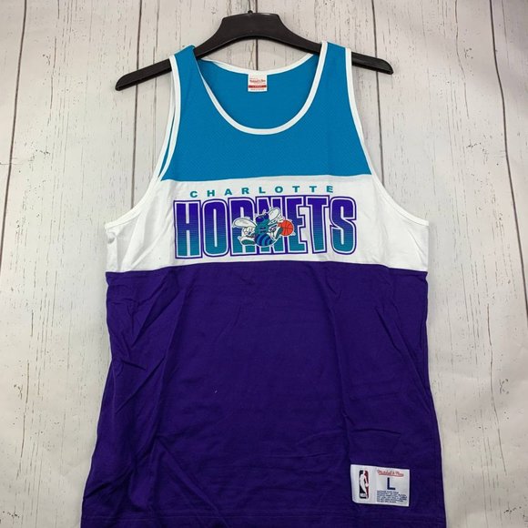 Charlotte Hornets‎ NBA Large Mitchell & Ness Poly Tank Shirt Blue Men New - Picture 1 of 5